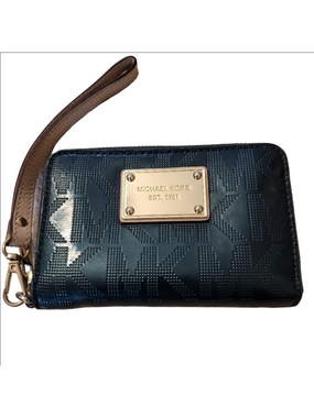 Michael Kors Green Patent Leather Zip Around Wristlet Wallet